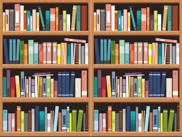 Bookshelve with books background, Library education Vector